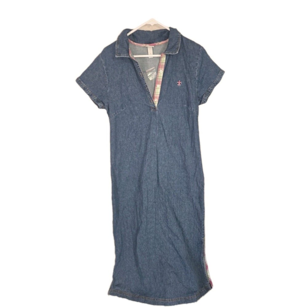 Vtg Venezia Jeans Denim Dress Womens 16 Blue Jean Short Sleeve Granny Core 90s